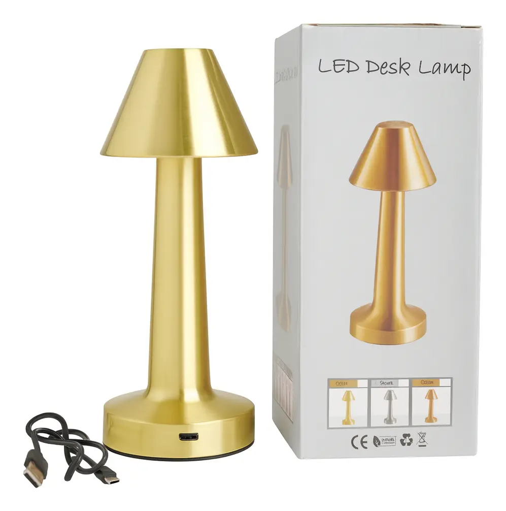 Velador Recargable Touch 3 Tonos Dorado